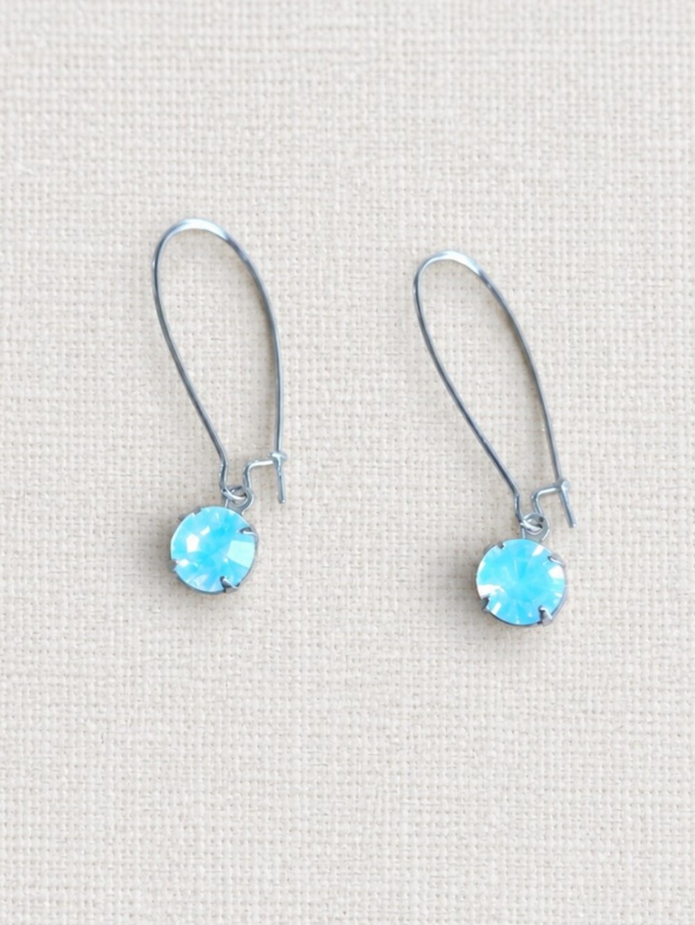 White Opal Crystals on Rhodium Wire Drop Earrings | Handmade